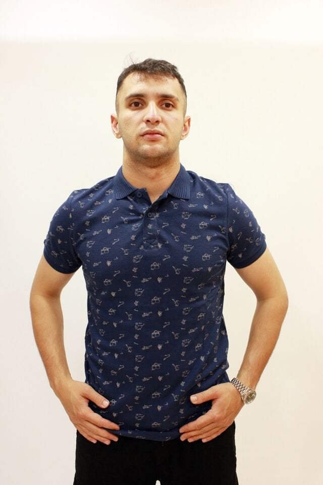 Caz 4195 Kendinden Desenli Örme Yaka Erkek Polo Yaka T-shirt İndigo