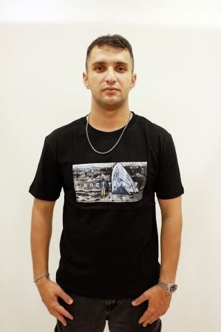 ETS 2270 Baskılı İşleme Detaylı Relax Fit Erkek T-Shirt Siyah