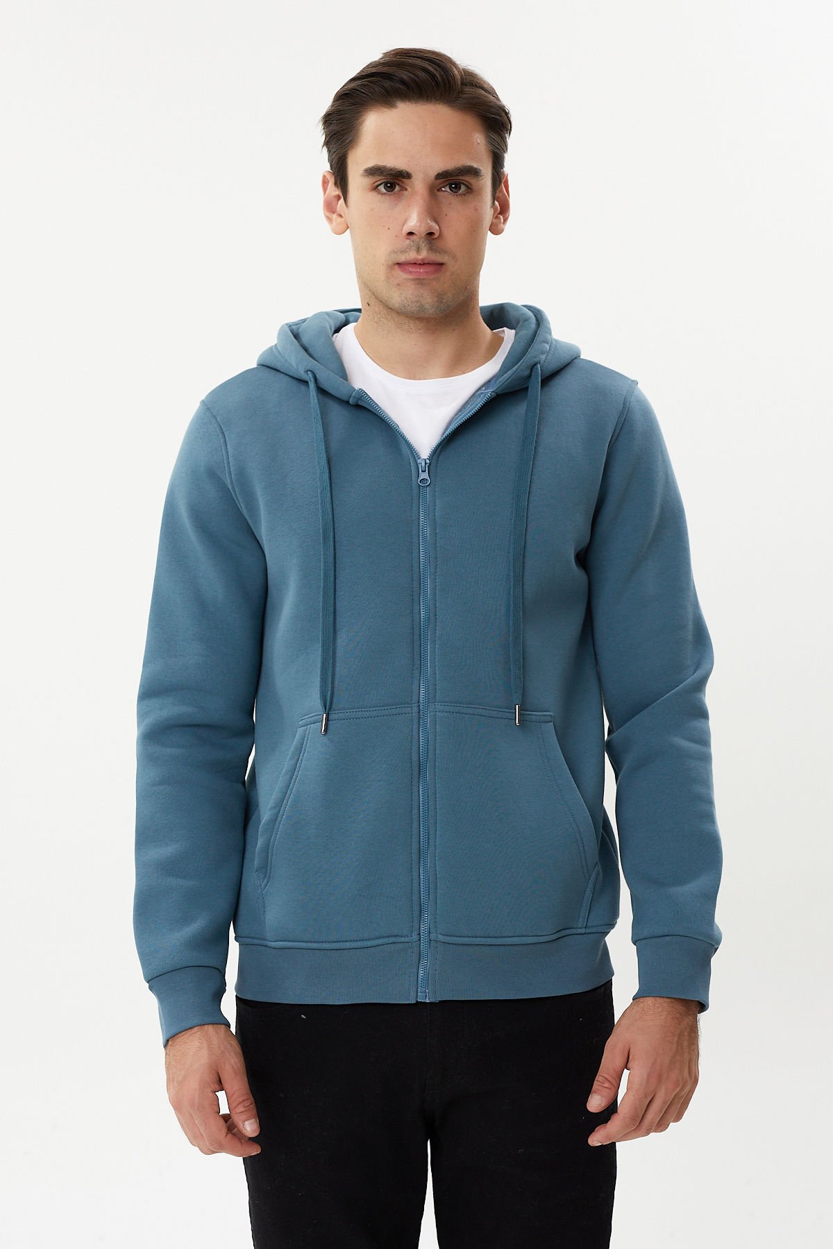 Twister ESW 2889 Cosmic Kapşonlu Fermuarlı Erkek Sweat Ceket Sax
