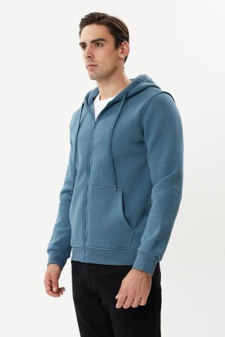 Twister ESW 2889 Cosmic Kapşonlu Fermuarlı Erkek Sweat Ceket Sax