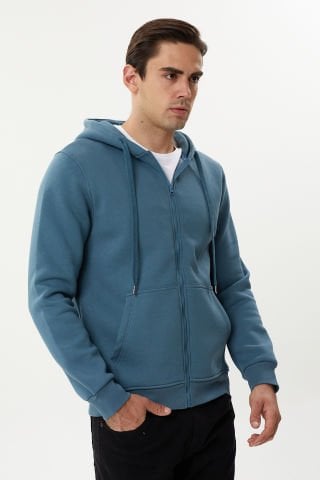 Twister ESW 2889 Cosmic Kapşonlu Fermuarlı Erkek Sweat Ceket Sax