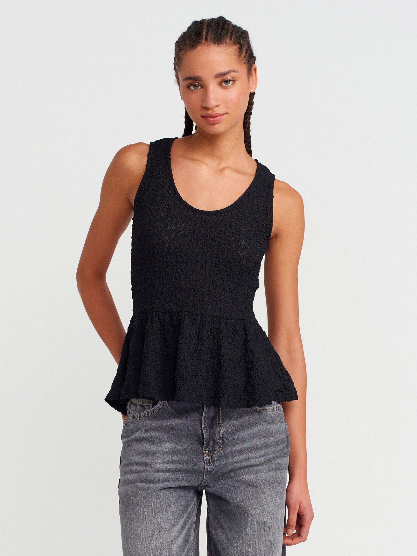 Dilvin 20984 Peplum Dantel Top-Siyah