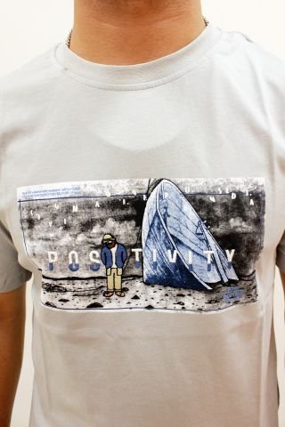ETS 2270 Baskılı İşleme Detaylı Relax Fit Erkek T-Shirt Açık Gri