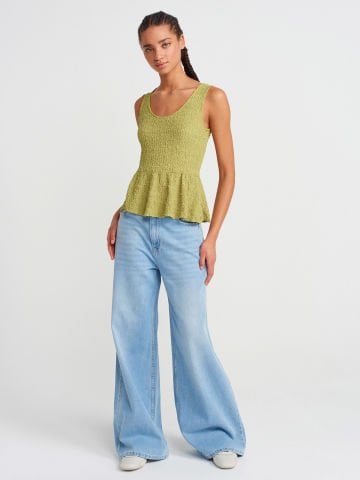 Dilvin 20984 Peplum Dantel Top-Fıstık Yeşili