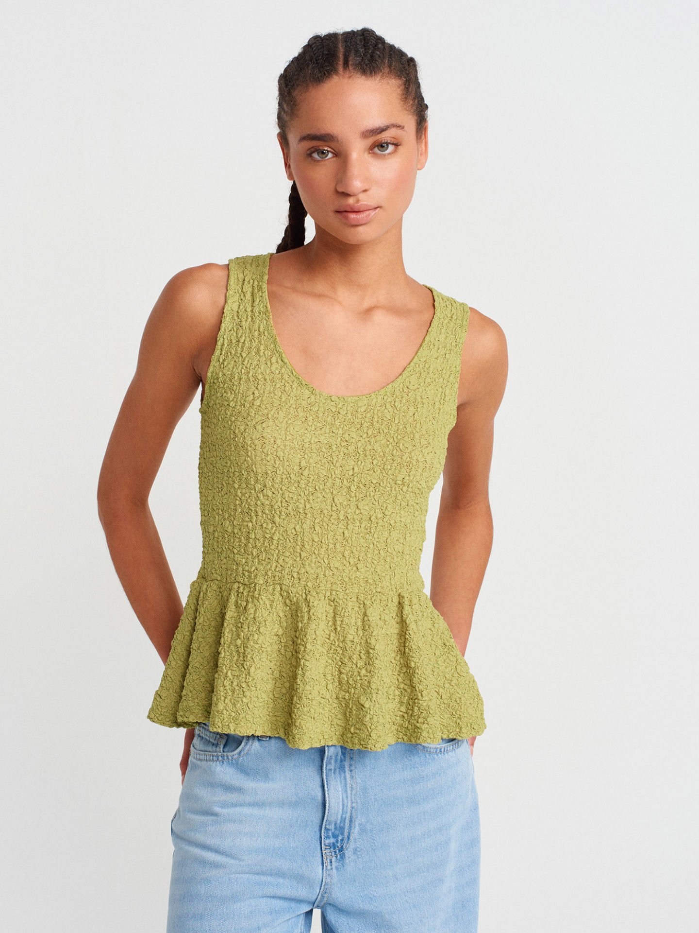 Dilvin 20984 Peplum Dantel Top-Fıstık Yeşili