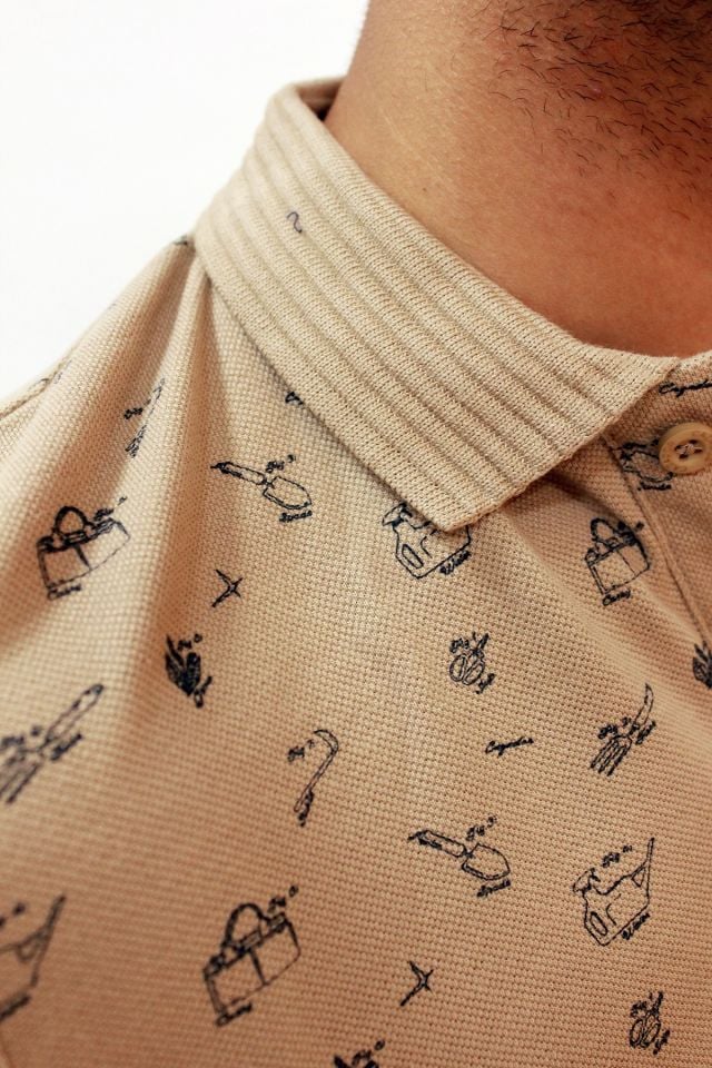 Caz 4195 Kendinden Desenli Örme Yaka Erkek Polo Yaka T-shirt Safari