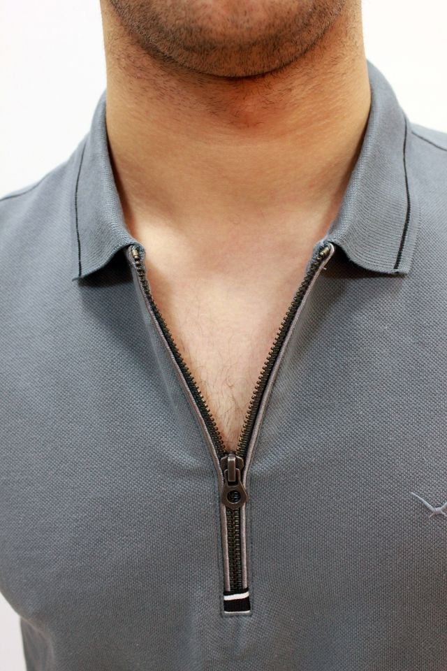 Caz 4230 Fermuarlı Erkek Polo Yaka T-shirt Gri