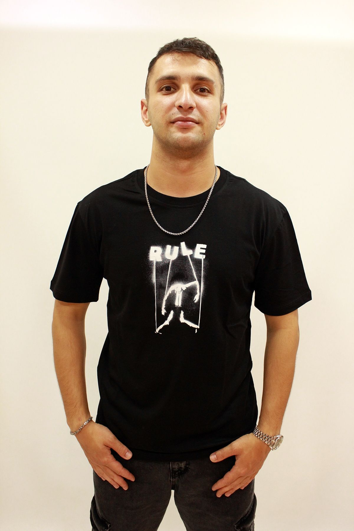 ETS 2272 Baskılı Bisiklet Yaka Erkek T-shirt Siyah