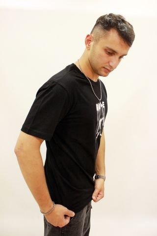 ETS 2272 Baskılı Bisiklet Yaka Erkek T-shirt Siyah