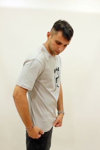 ETS 2272 Baskılı Bisiklet Yaka Erkek T-shirt Buz Gri