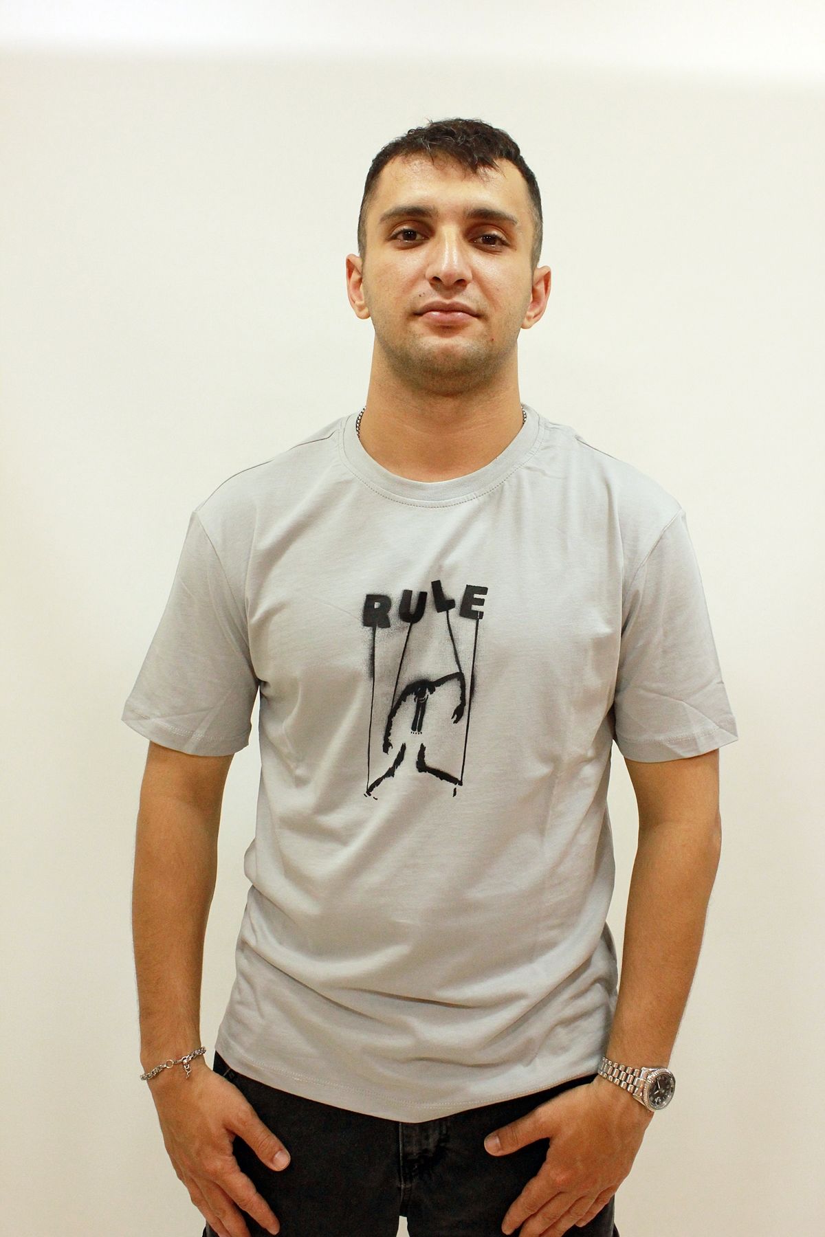 ETS 2272 Baskılı Bisiklet Yaka Erkek T-shirt Buz Gri