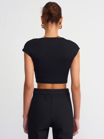 Dilvin 30528 Pamuk ve Modal Karışımlı Crop Top-Siyah