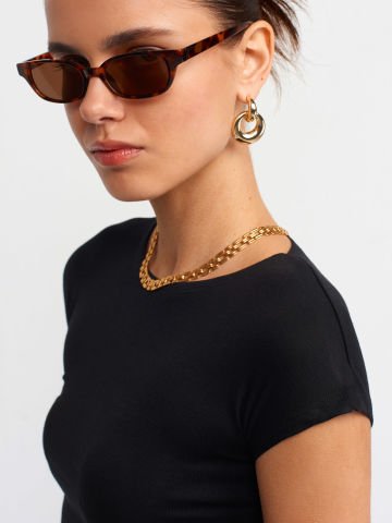 Dilvin 30528 Pamuk ve Modal Karışımlı Crop Top-Siyah