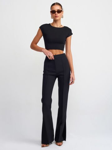 Dilvin 30528 Pamuk ve Modal Karışımlı Crop Top-Siyah