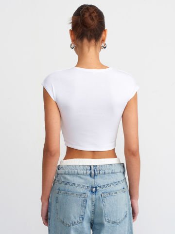 Dilvin 30528 Pamuk ve Modal Karışımlı Crop Top-Beyaz