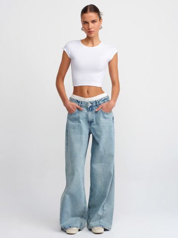 Dilvin 30528 Pamuk ve Modal Karışımlı Crop Top-Beyaz