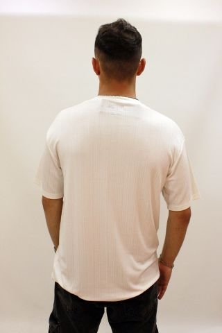CAZ 4063 Dokulu Kumaş Bisiklet Yaka Relax Fit Erkek T-shirt Beyaz