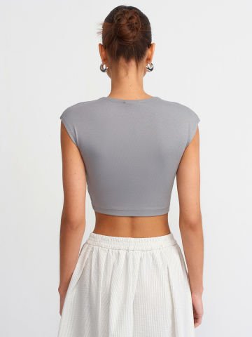 Dilvin 30528 Pamuk ve Modal Karışımlı Crop Top-Gri