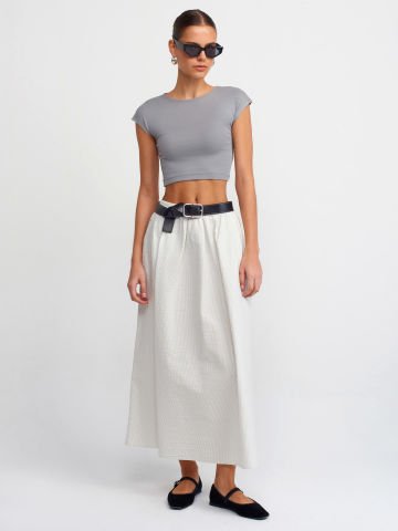 Dilvin 30528 Pamuk ve Modal Karışımlı Crop Top-Gri
