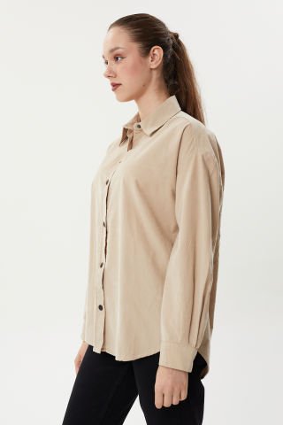 BG 825 Çıtçıtlı Oversize Kadın Kadife Gömlek Taş
