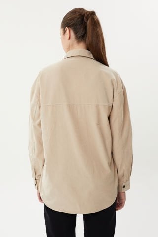 BG 825 Çıtçıtlı Oversize Kadın Kadife Gömlek Taş