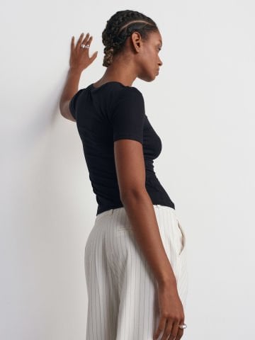Dilvin 30747 Bisiklet Yaka Basic T-shirt-Siyah