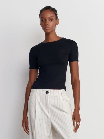 Dilvin 30747 Bisiklet Yaka Basic T-shirt-Siyah