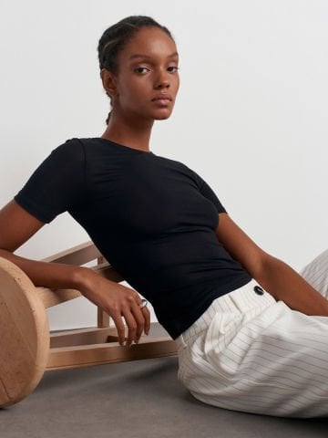Dilvin 30747 Bisiklet Yaka Basic T-shirt-Siyah
