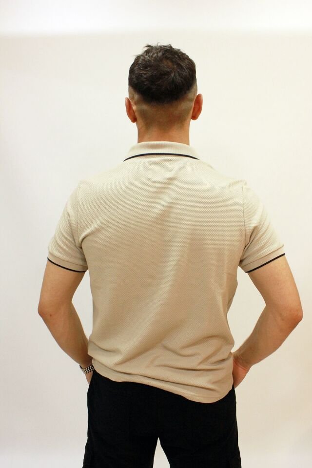 CAZ 4152 PETEK DOKULU ERKEK POLO YAKA T-SHIRT BEJ