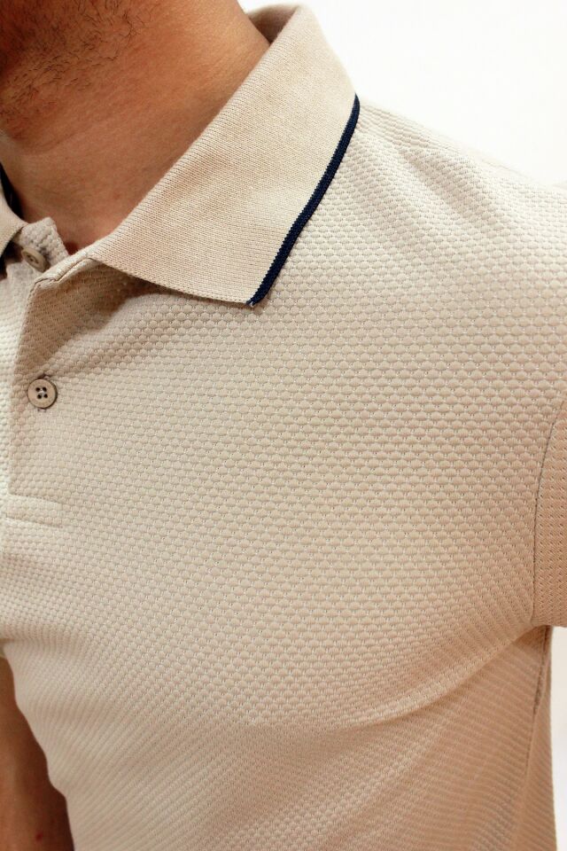 CAZ 4152 PETEK DOKULU ERKEK POLO YAKA T-SHIRT BEJ