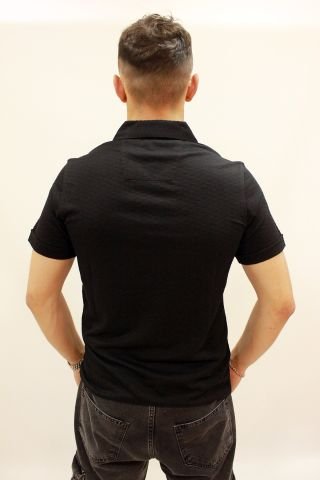 ETS 2265 Dokulu Kumaş Fermuarlı Polo Yaka Erkek T-Shirt Siyah