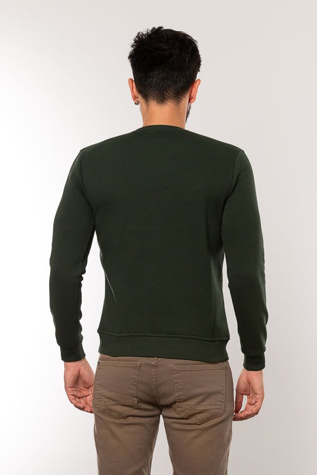 Caz 5225 Baskılı Bisiklet Yaka Erkek 3 İplik Kalın Sweat Hunter Yeşil