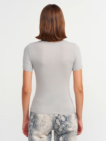 Dilvin 30747 Bisiklet Yaka Basic T-shirt-Koyu Açık Gri