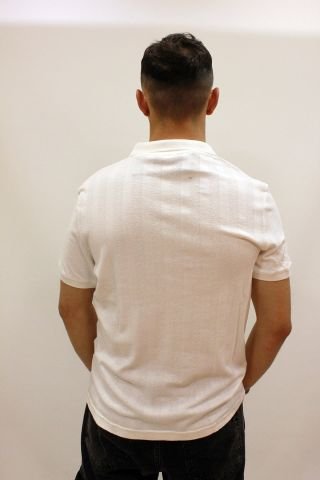 CAZ 4157 Kendinden Dokulu Polo Yaka Düğmesiz Erkek T-shirt Beyaz