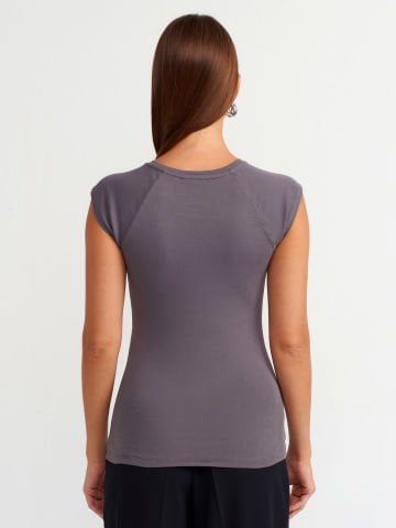 Dilvin 30811 Bisiklet Yaka T-shirt-Füme