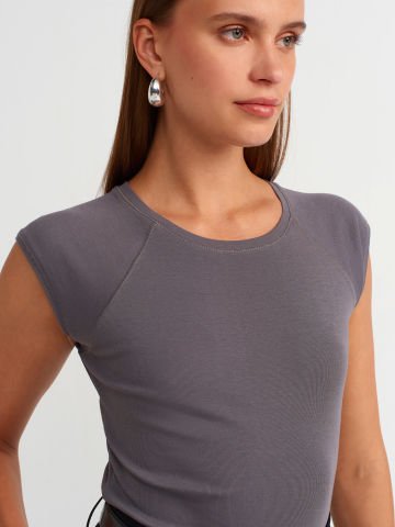 Dilvin 30811 Bisiklet Yaka T-shirt-Füme
