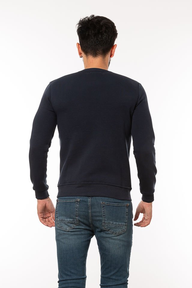 Caz 5225 Baskılı Bisiklet Yaka Erkek 3 İplik Kalın Sweat Lacivert