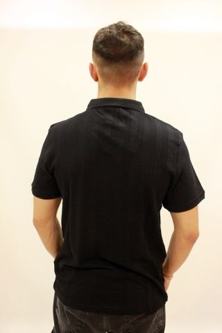 CAZ 4157 Kendinden Dokulu Polo Yaka Düğmesiz Erkek T-shirt Siyah