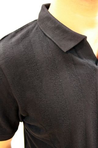 CAZ 4157 Kendinden Dokulu Polo Yaka Düğmesiz Erkek T-shirt Siyah