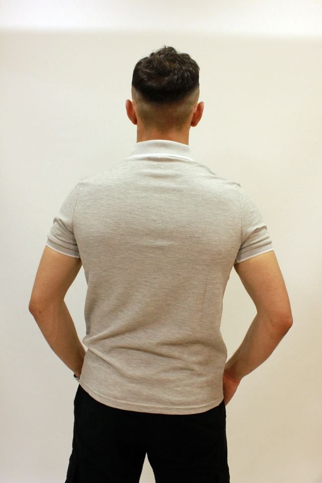 Caz 4147 Polo Yaka Petek Dokulu Cepli Erkek T-shirt Gri