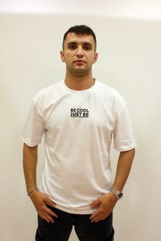 CAZ 4205 Sırt Baskılı Relax Fit Erkek Bisiklet Yaka T-Shirt Beyaz