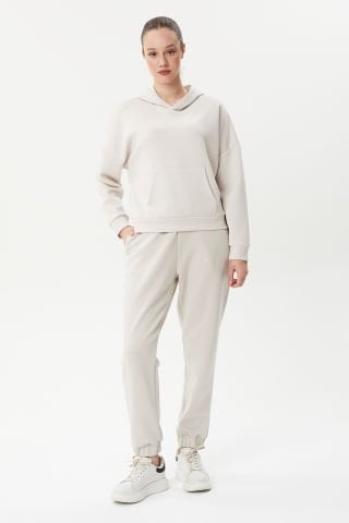 BSW 1006  Kapşonlu Scuba Kumaş Oversize Kadın Sweat Ecru