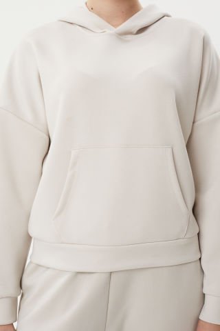 BSW 1006  Kapşonlu Scuba Kumaş Oversize Kadın Sweat Ecru