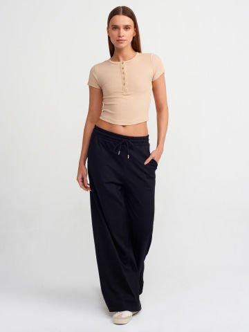 Dilvin 30938 Düğme Detaylı Crop Top-Açık Bej