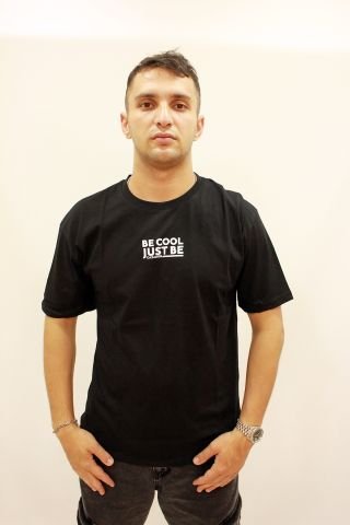 CAZ 4205 Sırt Baskılı Relax Fit Erkek Bisiklet Yaka T-Shirt Siyah