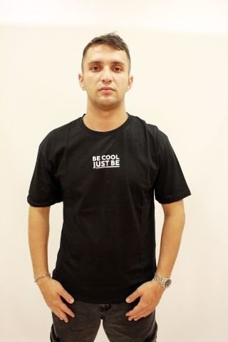 CAZ 4205 Sırt Baskılı Relax Fit Erkek Bisiklet Yaka T-Shirt Siyah