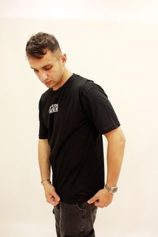 CAZ 4205 Sırt Baskılı Relax Fit Erkek Bisiklet Yaka T-Shirt Siyah