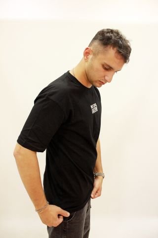 CAZ 4205 Sırt Baskılı Relax Fit Erkek Bisiklet Yaka T-Shirt Siyah