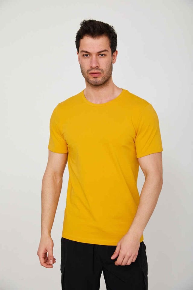 CAZ 4618 STN. BİSİKLET YAKA LİKRALI DÜZ ERKEK T-SHIRT