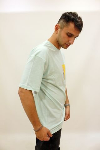 Caz 4263 Relax Fit Sırt Baskılı Erkek T-Shirt Su Yeşili
